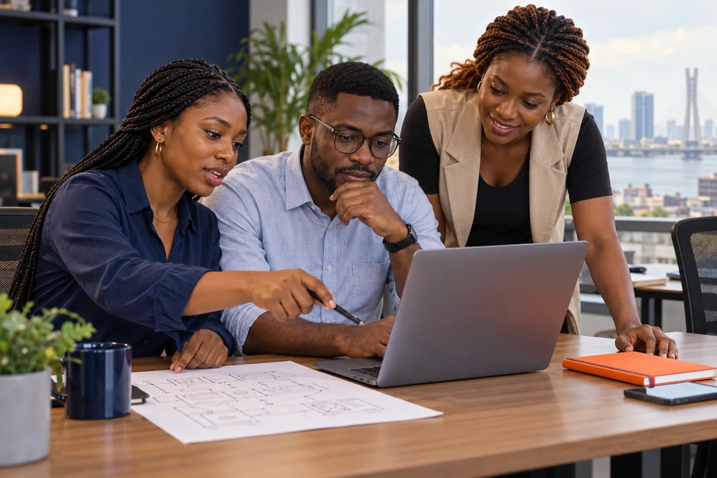 AI-generated scene of Nigerian technology professionals collaborating